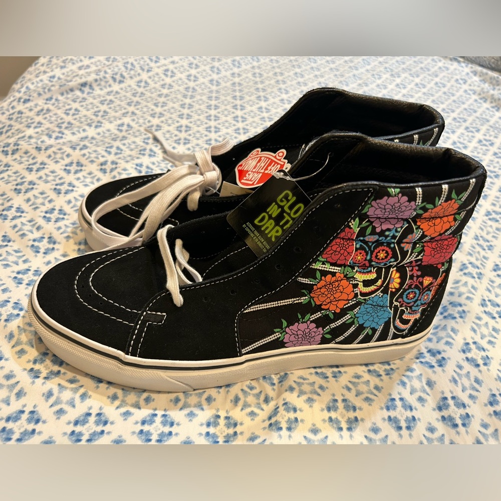 Vans Sk8-Hi Dia De Los Muertos Day of the Dead Black & White Skate Shoes *No Box - Picture 5 of 6
